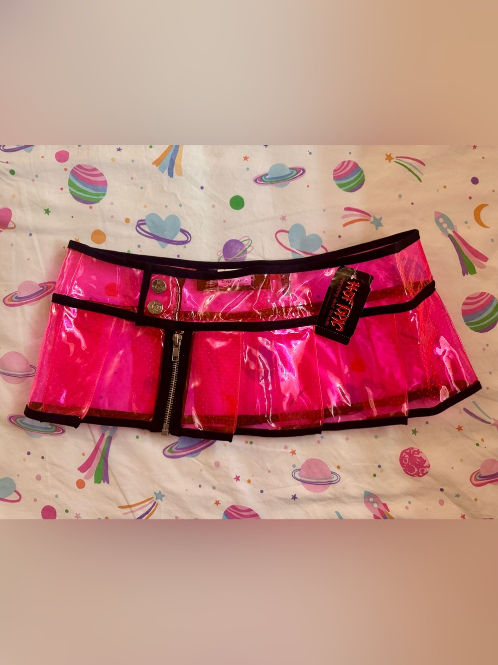 Y2K Hot Topic pink LIP SERVICE mini skirt rave festival pvc cyber punk goth
